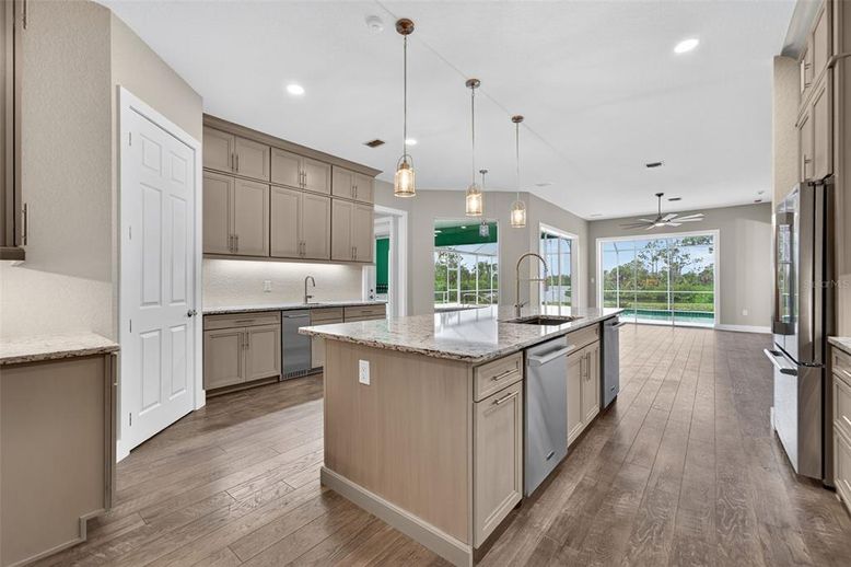 Interior, Kitchen, Pendant Lights, Recessed Lighting, Wood Texture Flooring