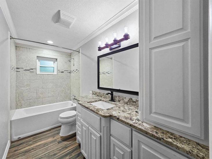 Bathroom, Interior, Recessed Lighting, Wood Texture Flooring