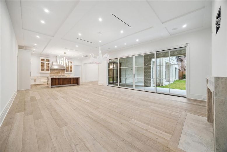 Chandelier, Empty room, Interior, Kitchen, Pendant Lights, Recessed Lighting, Wood Texture Flooring