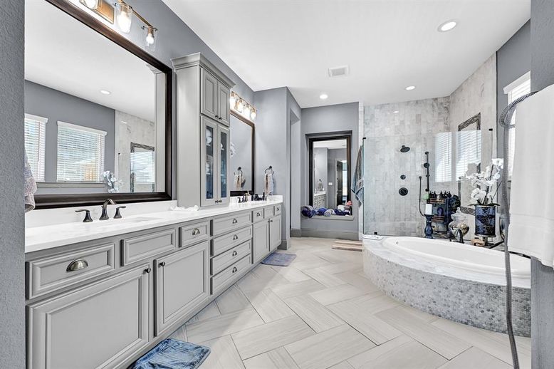 Bathroom, Dual Sink Vanities, Glass Shower, Interior, Recessed Lighting