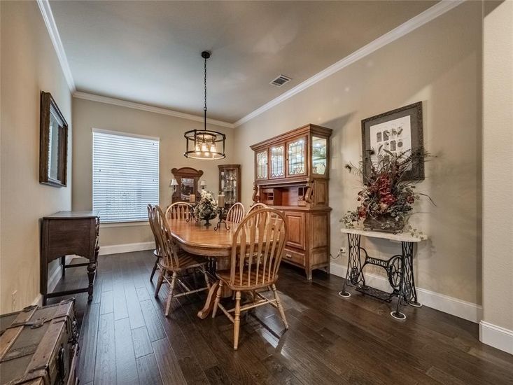 Dining room, Interior, Pendant Lights, Wood Texture Flooring