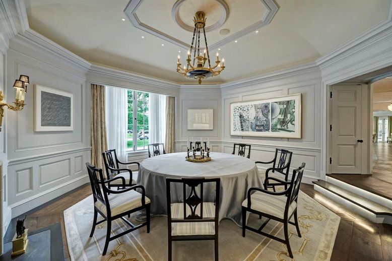 Chandelier, Dining room, Interior, Recessed Lighting, Wood Texture Flooring