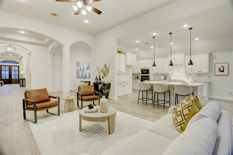 Interior, Kitchen, Living room, Pendant Lights, Recessed Lighting, Stainless Steel Appliances, Wood Texture Flooring