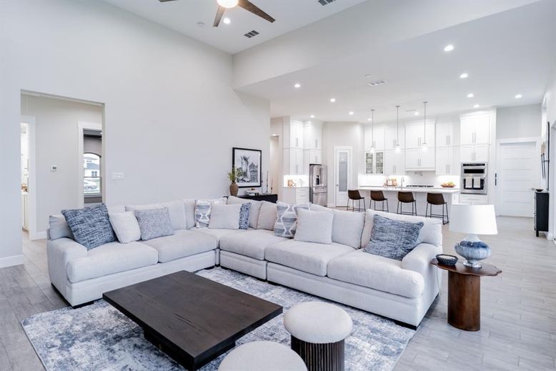 Interior, Kitchen, Living room, Pendant Lights, Recessed Lighting, Stainless Steel Appliances, Wood Texture Flooring