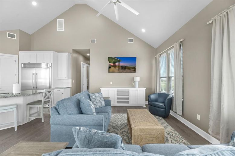 Interior, Kitchen, Living room, Recessed Lighting, Stainless Steel Appliances, Wood Texture Flooring