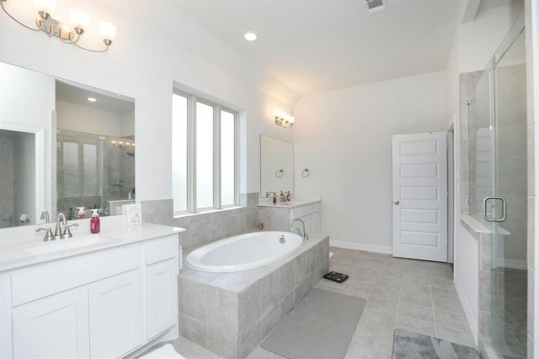 Bathroom, Dual Sink Vanities, Glass Shower, Interior, Recessed Lighting