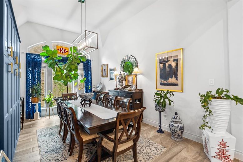 Dining room, Interior, Pendant Lights, Wood Texture Flooring