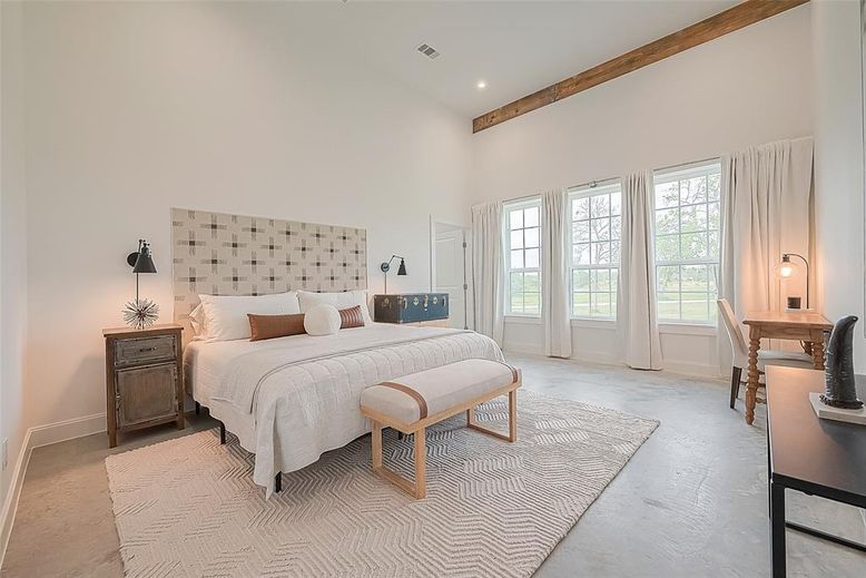 Bedroom, Interior, Recessed Lighting, Wooden Beams