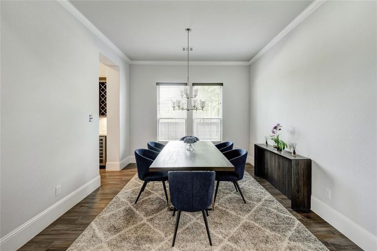Dining room, Interior, Pendant Lights, Wood Texture Flooring