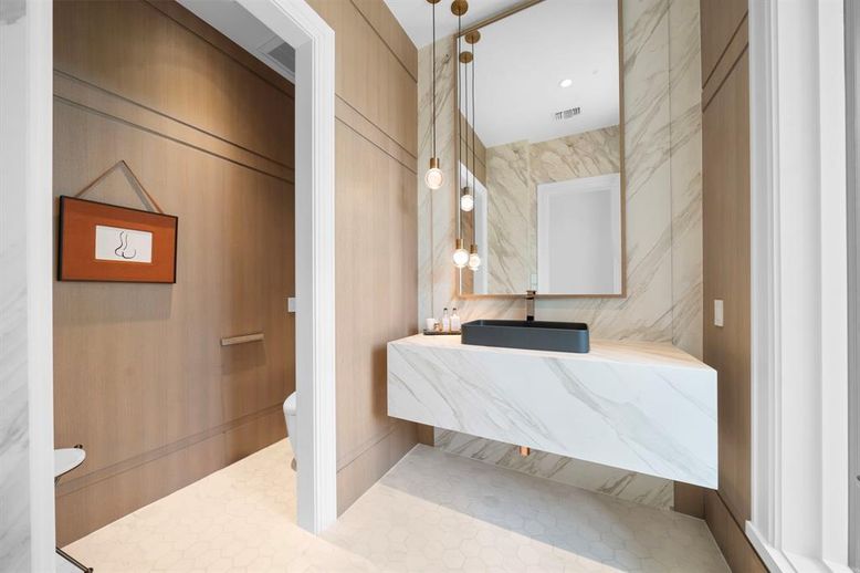 Bathroom, Interior, Marble Walls, Pendant Lights