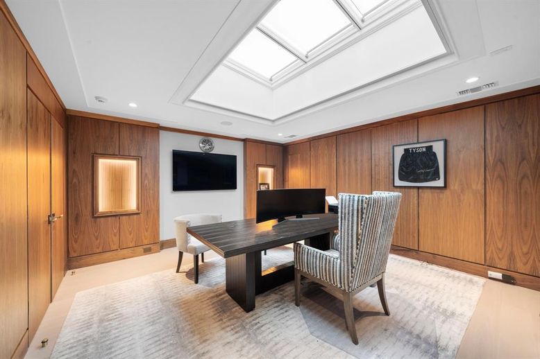 Home Office, Interior, Recessed Lighting, Wooden Walls