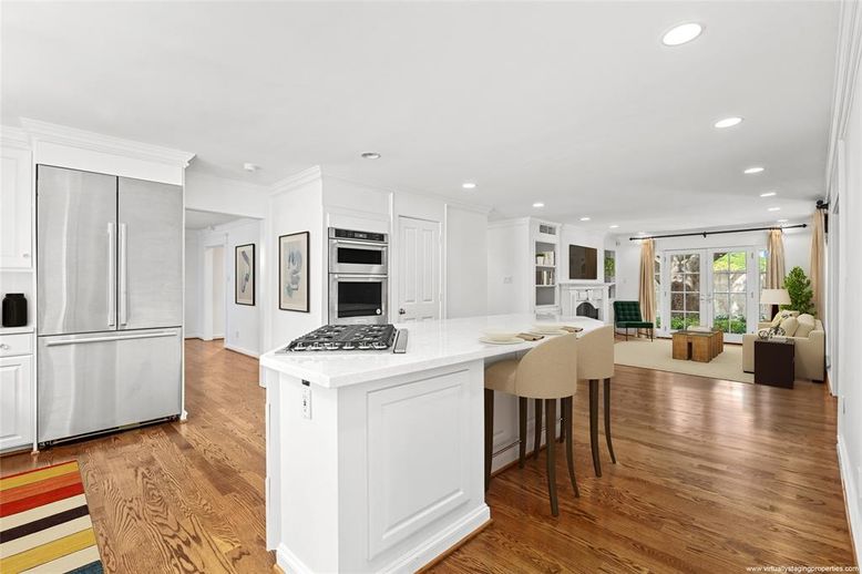 Interior, Kitchen, Living room, Recessed Lighting, Stainless Steel Appliances, Wood Texture Flooring