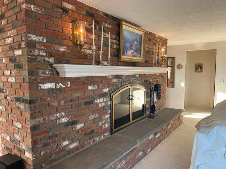 Fireplace, Interior, Pendant Lights, Stone Walls