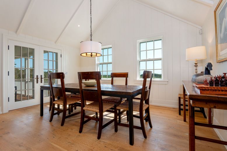 Dining room, Interior, Pendant Lights, Wood Texture Flooring