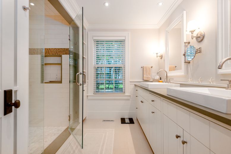 Bathroom, Dual Sink Vanities, Glass Shower, Interior, Recessed Lighting