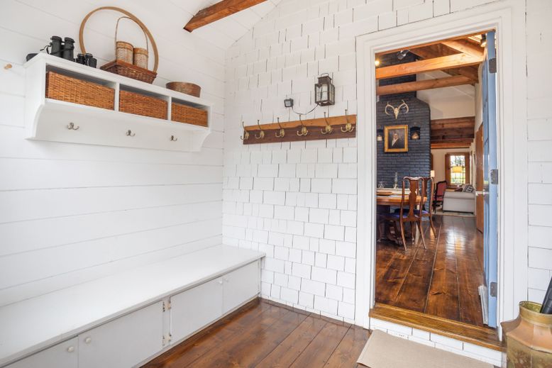 Dining room, Interior, Stone Walls, Wooden Beams, Wood Texture Flooring