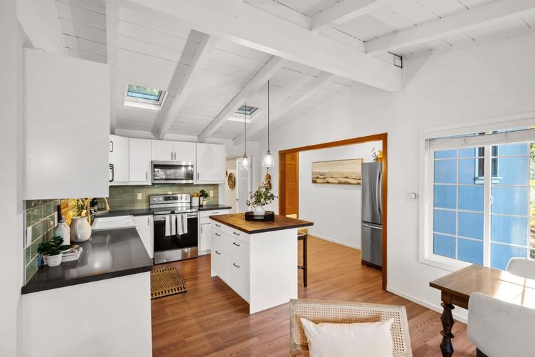 Interior, Kitchen, Pendant Lights, Stainless Steel Appliances, Wood Texture Flooring