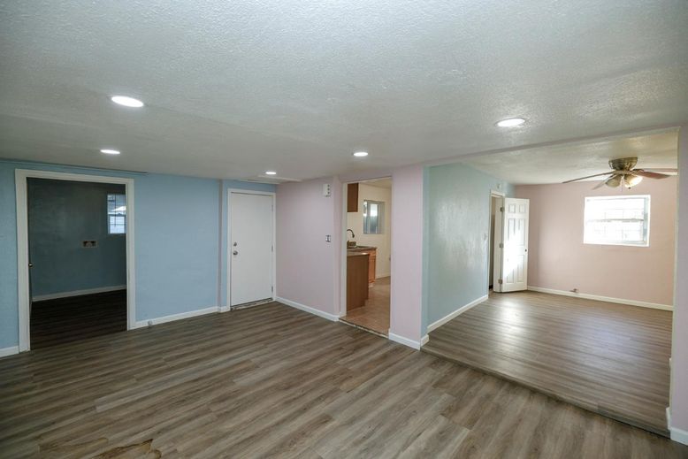 Bathroom, Empty room, Interior, Recessed Lighting, Wood Texture Flooring