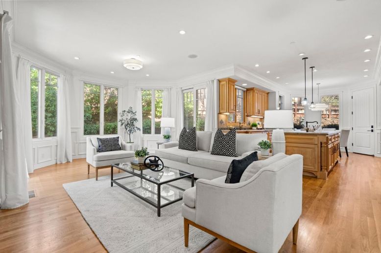 Interior, Kitchen, Living room, Pendant Lights, Recessed Lighting, Wood Texture Flooring