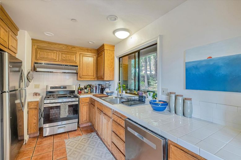 Interior, Kitchen, Recessed Lighting, Stainless Steel Appliances, Tile Countertops