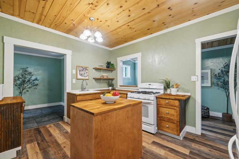 Chandelier, Interior, Kitchen, Wooden Ceilings, Wood Texture Flooring