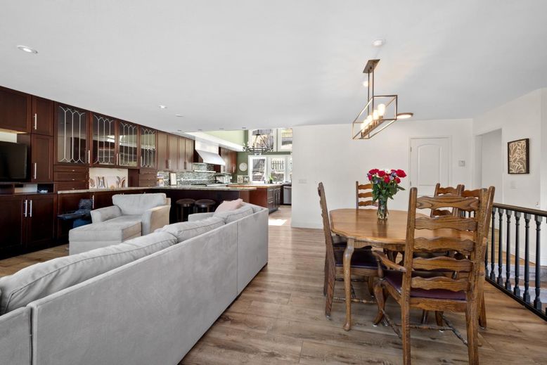 Dining room, Interior, Kitchen, Living room, Pendant Lights, Recessed Lighting, Wood Texture Flooring