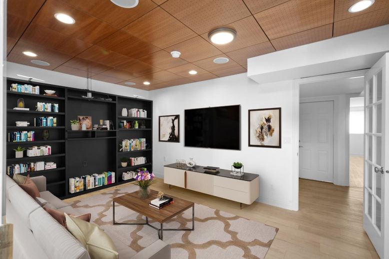 Interior, Living room, Recessed Lighting, Wood Texture Flooring