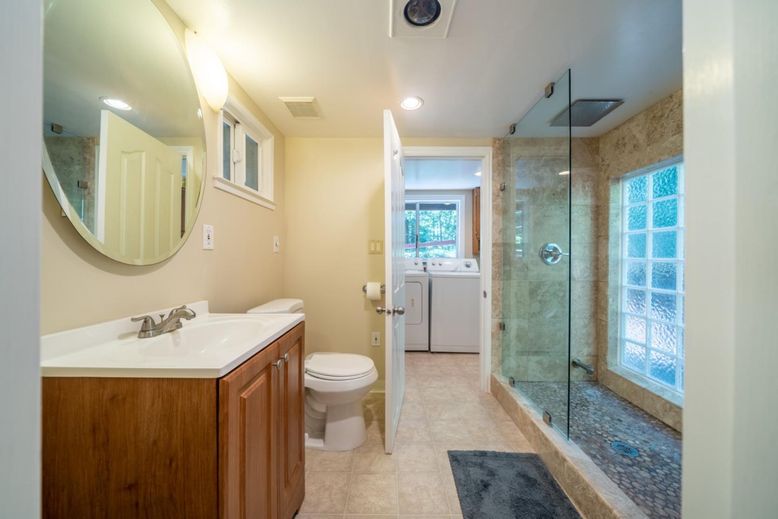 Bathroom, Glass Shower, Interior, Recessed Lighting