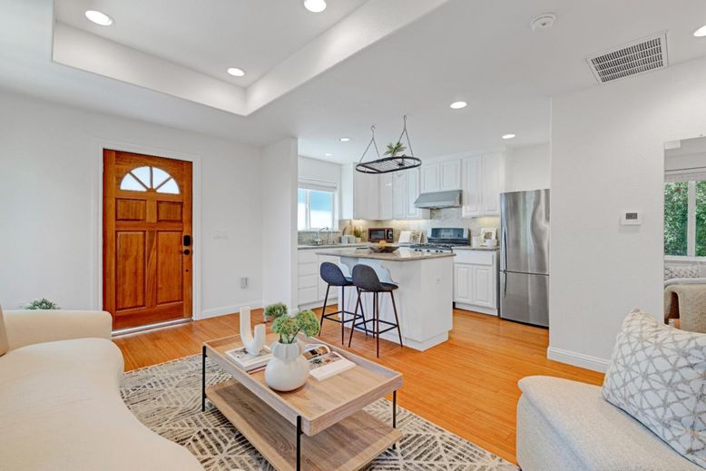Interior, Kitchen, Living room, Pendant Lights, Recessed Lighting, Stainless Steel Appliances, Wood Texture Flooring