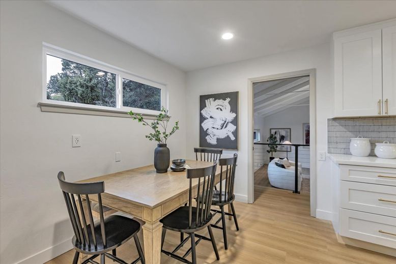 Dining room, Interior, Recessed Lighting, Wood Texture Flooring