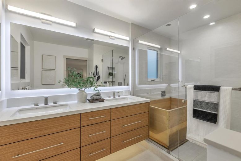 Bathroom, Dual Sink Vanities, Glass Shower, Interior, Recessed Lighting