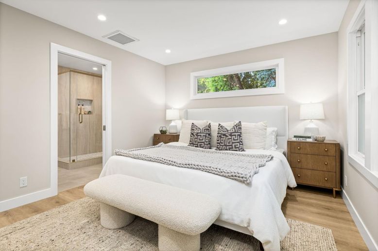 Bedroom, Interior, Recessed Lighting, Wood Texture Flooring