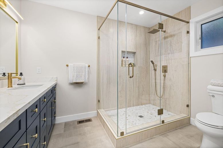 Bathroom, Glass Shower, Interior, Recessed Lighting