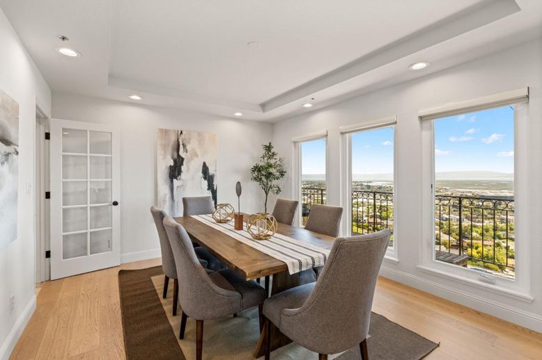 Dining room, Interior, Recessed Lighting, Wood Texture Flooring