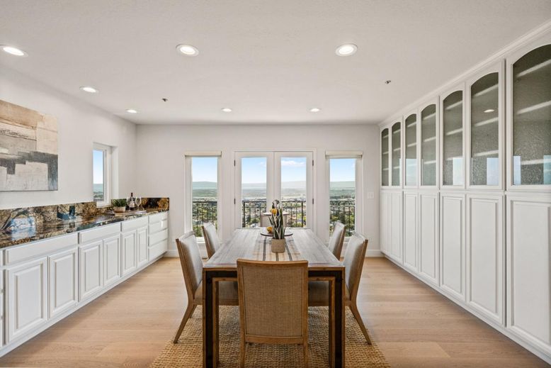 Dining room, Interior, Recessed Lighting, Wood Texture Flooring