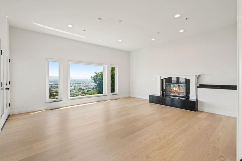 Empty room, Fireplace, Interior, Recessed Lighting, Wood Texture Flooring