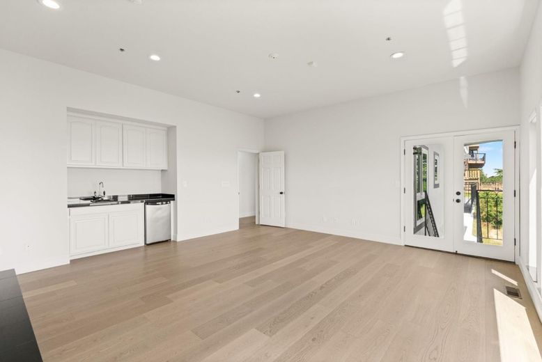 Empty room, Interior, Kitchen, Recessed Lighting, Wood Texture Flooring