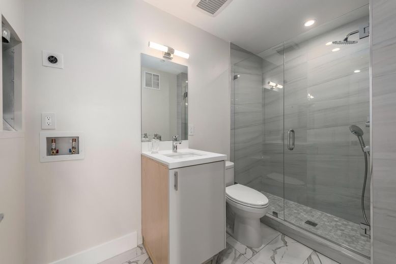 Bathroom, Glass Shower, Interior, Marble, Recessed Lighting