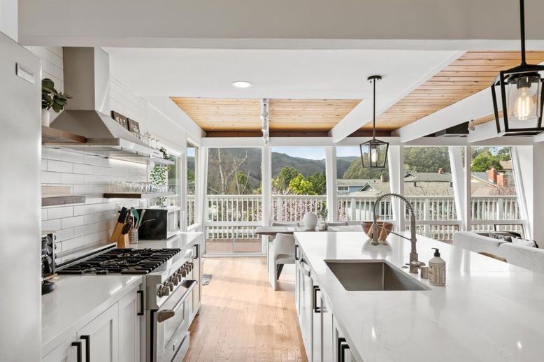 Interior, Kitchen, Pendant Lights, Recessed Lighting, Wooden Ceilings, Wood Texture Flooring