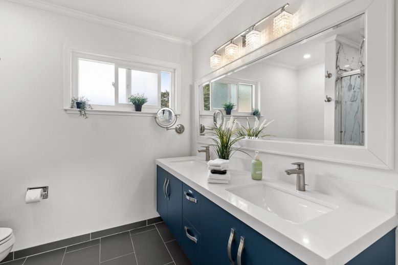 Bathroom, Dual Sink Vanities, Glass Shower, Interior, Marble Walls