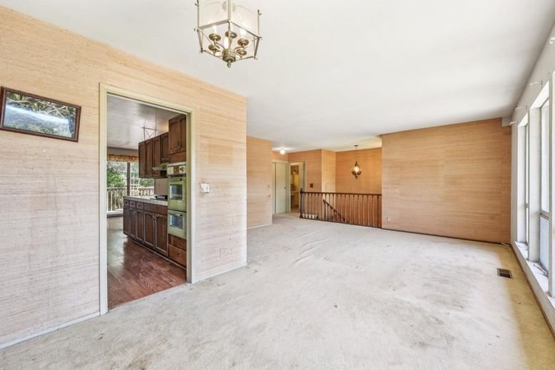 Empty room, Interior, Kitchen, Pendant Lights, Wood Texture Flooring