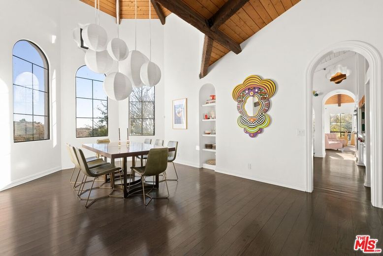 Dining room, Interior, Pendant Lights, Wooden Beams, Wooden Ceilings, Wood Texture Flooring