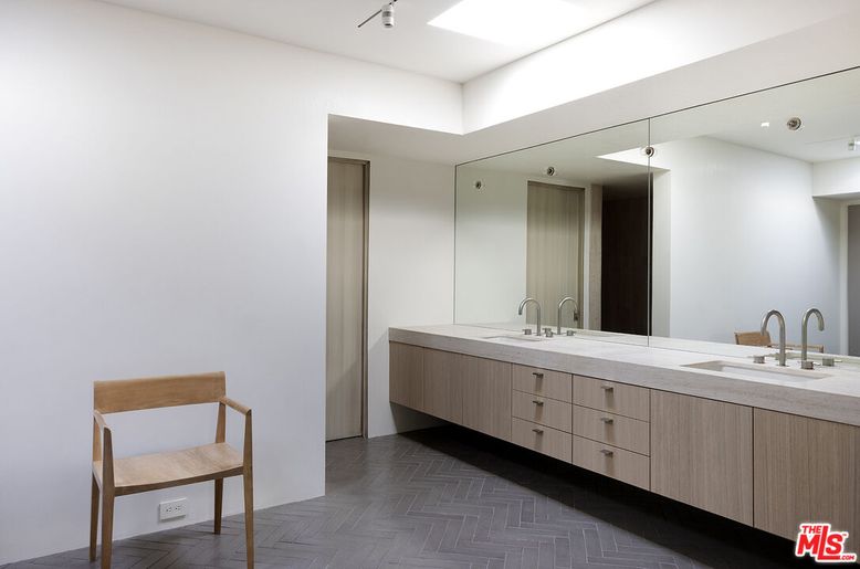 Bathroom, Dual Sink Vanities, Interior, Recessed Lighting, Wood Texture Flooring