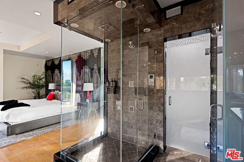 Bathroom, Bedroom, Glass Shower, Interior, Recessed Lighting, Wood Texture Flooring