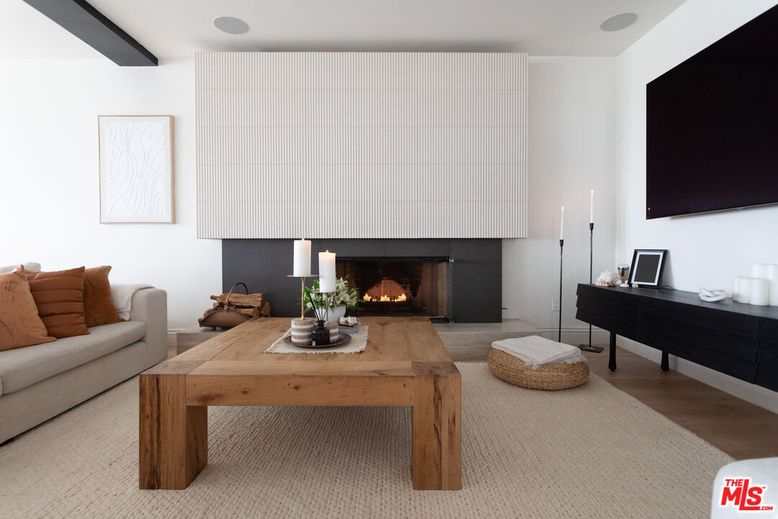 Fireplace, Home Office, Interior, Living room, Recessed Lighting, Wood Texture Flooring