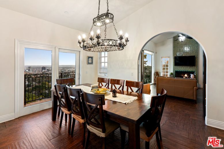Chandelier, Dining room, Fireplace, Interior, Living room, Wood Texture Flooring