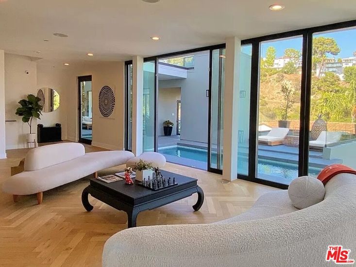 Interior, Living room, Pool, Recessed Lighting, Wood Texture Flooring