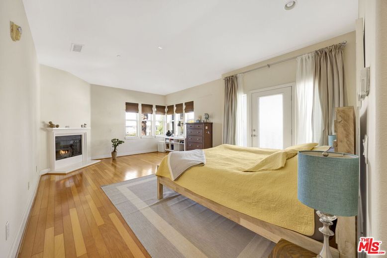 Bedroom, Fireplace, Interior, Recessed Lighting, Wood Texture Flooring