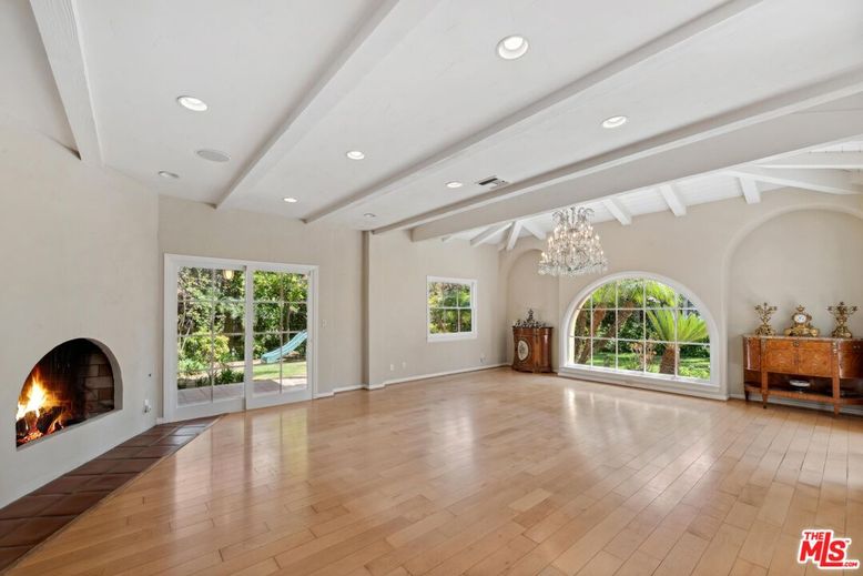 Chandelier, Empty room, Fireplace, Interior, Recessed Lighting, Wood Texture Flooring
