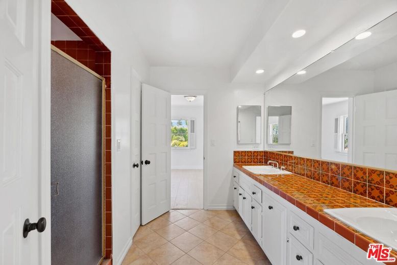 Bathroom, Dual Sink Vanities, Interior, Recessed Lighting, Tile Countertops